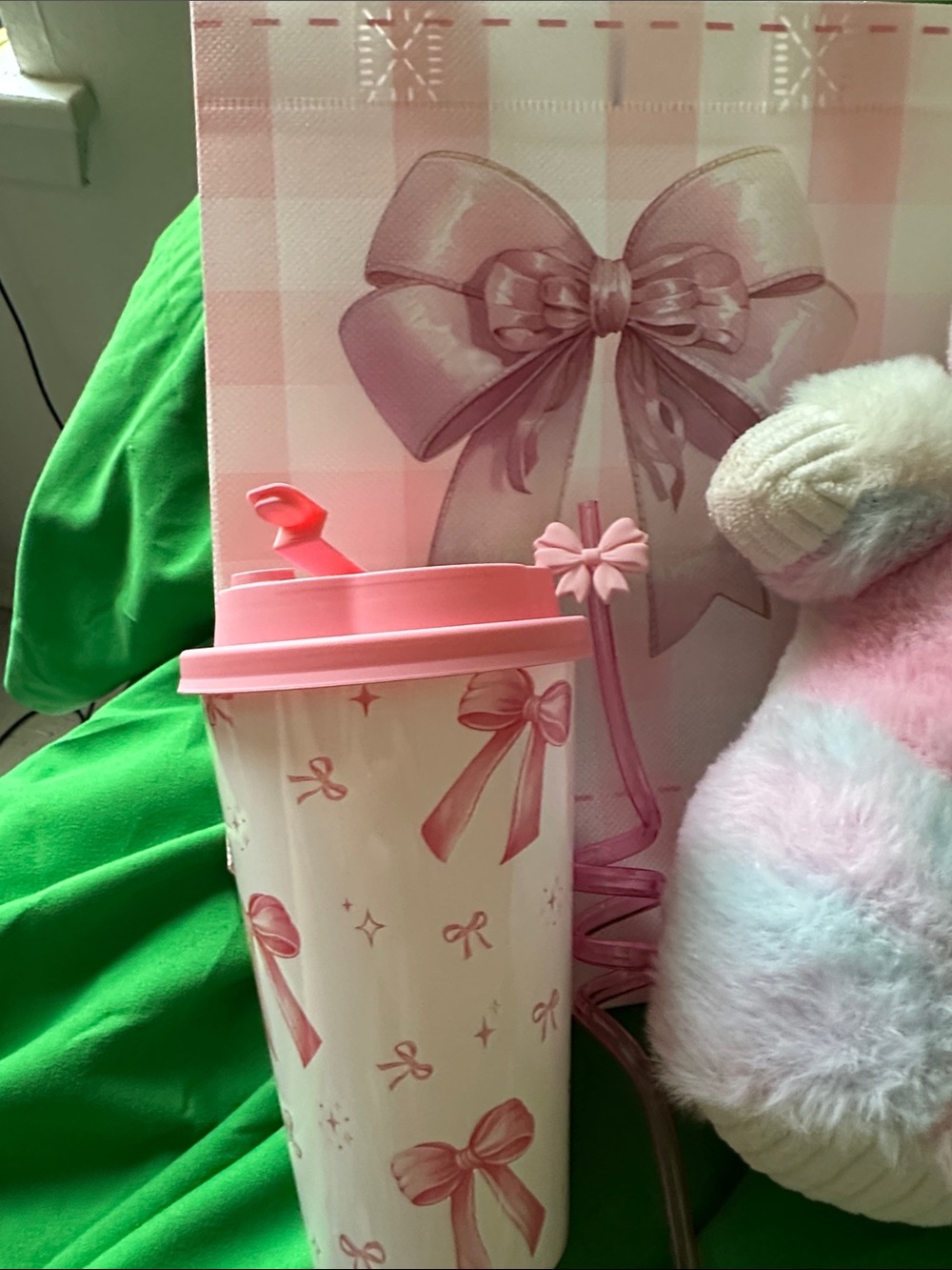 Pink Ombre Cosmetic Pouch & Plush backpack Gift Set with Teal Strap - Picture 4 of 9